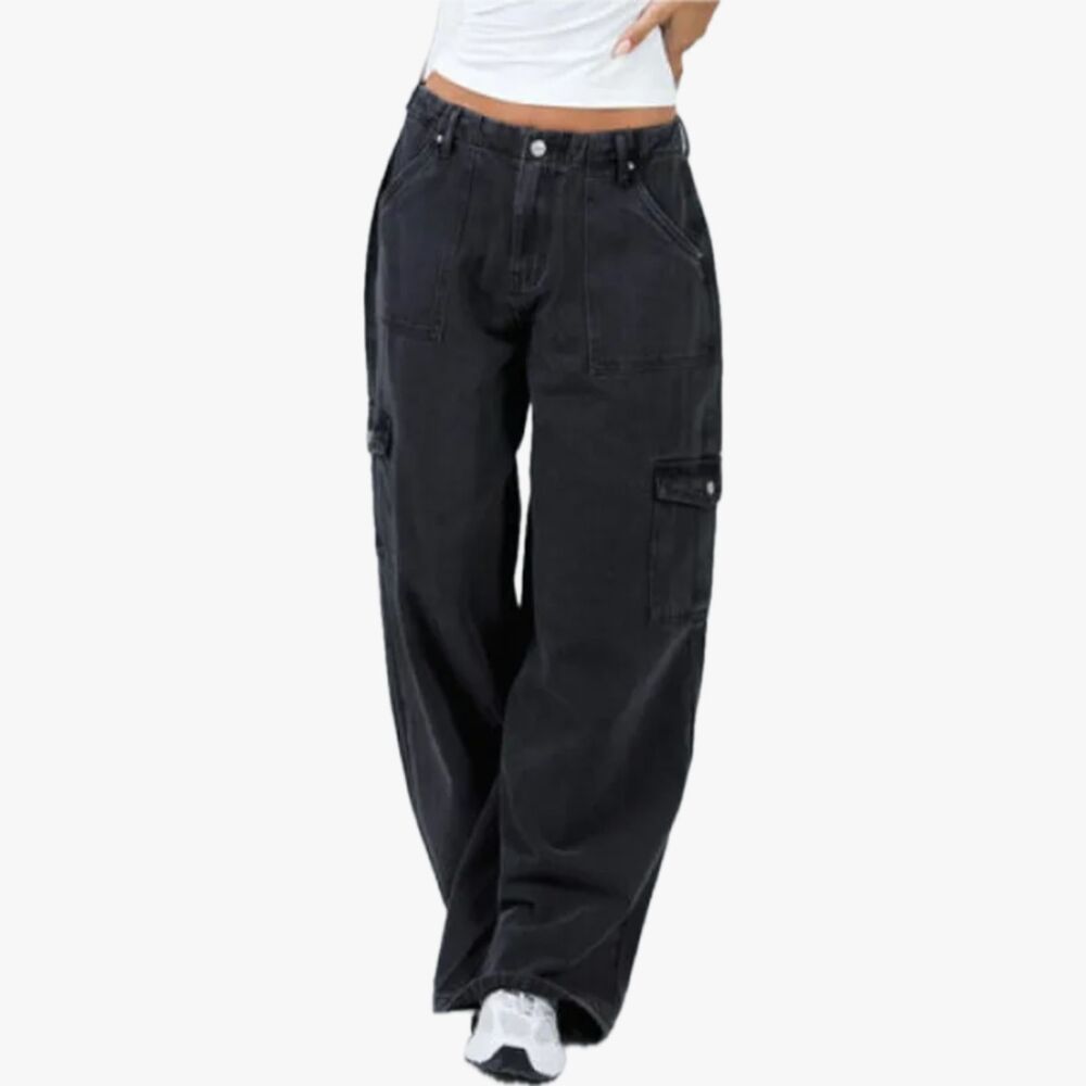 Princess Polly Black Cargo Jeans Women's 2 Wide Leg Baggy Y2K Denim Pants